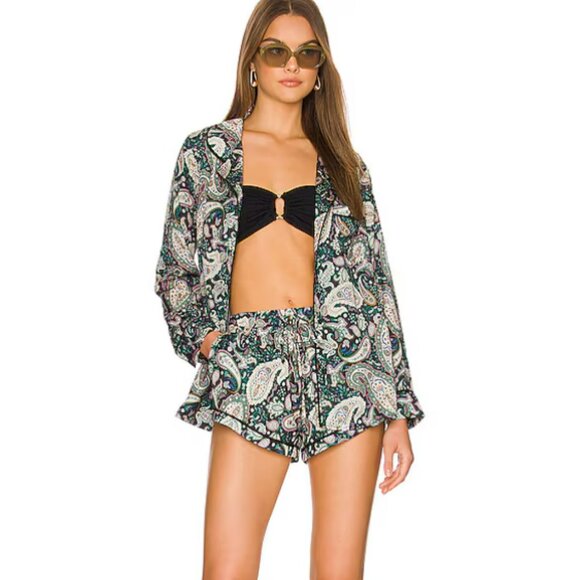 REVOLVE Other - Revolve Plush Silky Paisley Pajama Shorts Set with Eye Mask in Green - NWT